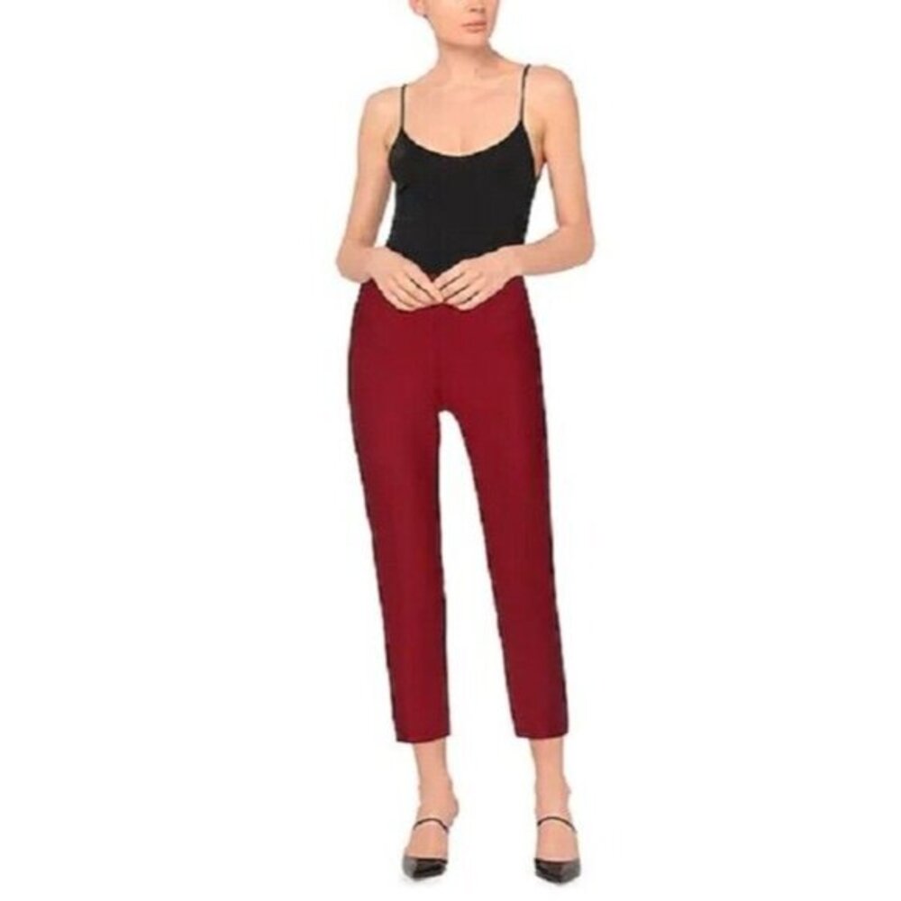 Piazza Sempione Audrey Red Wool Straight Leg Ankle Crop Pant SZ 46 IT NWT $395